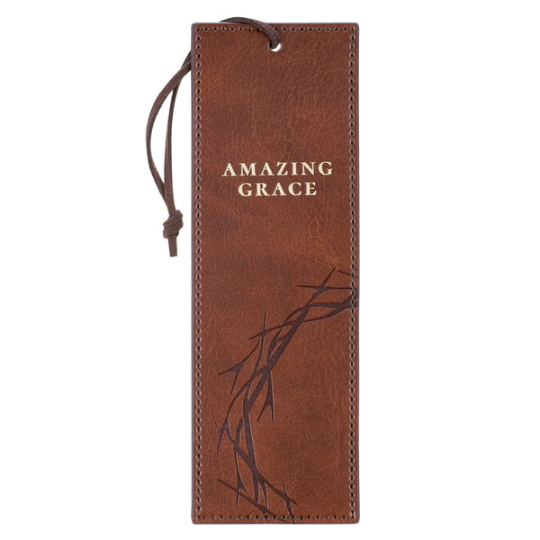 Amazing Grace Honey-brown Faux Leather Bookmark - Isaiah 53:3 - KI Gifts Christian Supplies