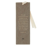 Amazing Grace Taupe Faux Leather Bookmark - Isiah 53:5