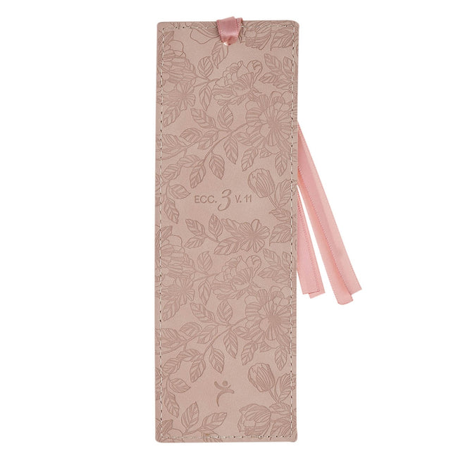 Everything Beautiful Blush Floral Faux Leather Bookmark - Ecclesiastes 3:11