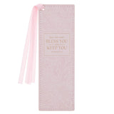 Bless and Keep You Blush Floral Faux Leather Bookmark - Numbers 6:24 - KI Gifts Christian Supplies