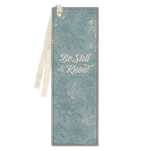 Be Still Teal Floral Faux Leather Bookmark - Psalm 46:10 - KI Gifts Christian Supplies
