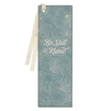 Be Still Teal Floral Faux Leather Bookmark - Psalm 46:10 - KI Gifts Christian Supplies