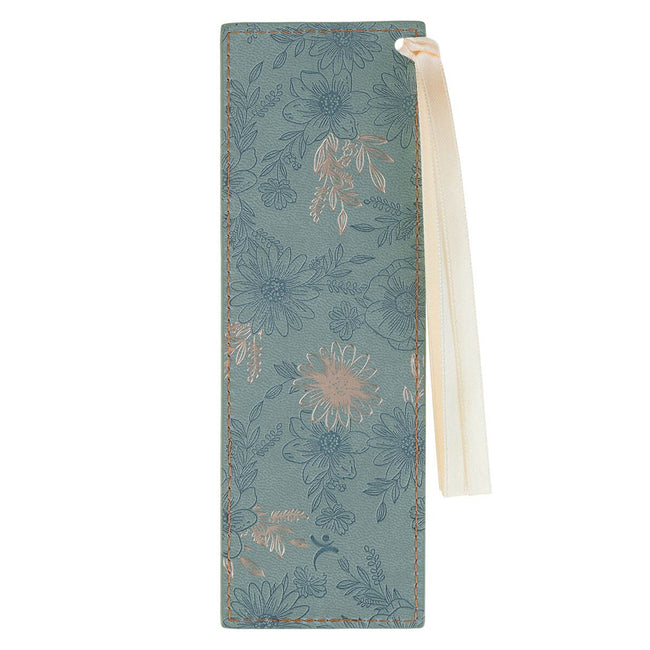 Be Still Teal Floral Faux Leather Bookmark - Psalm 46:10