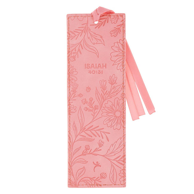 Trust Coral Floral Faux Leather Bookmark - Isaiah 40:31
