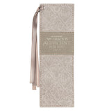 Sufficient Grace Taupe Floral Faux Leather Bookmark - 2 Corinthians 12:9 - KI Gifts Christian Supplies