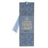 Strength and Dignity Blue Cottage Garden Faux Leather Bookmark - Proverbs 31:25