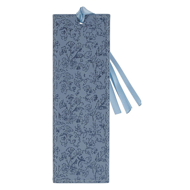 Strength and Dignity Blue Cottage Garden Faux Leather Bookmark - Proverbs 31:25