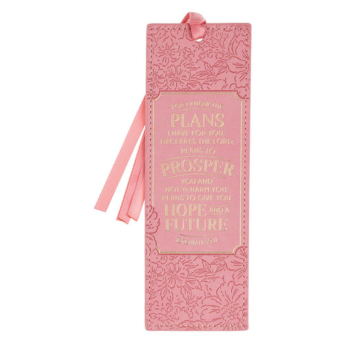 For I Know the Plans Sunset Pink Faux Leather Bookmark - Jeremiah 29:11