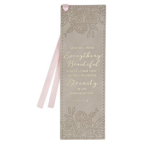 Everything Beautiful Taupe Faux Leather Bookmark - Ecclesiastes 3:11
