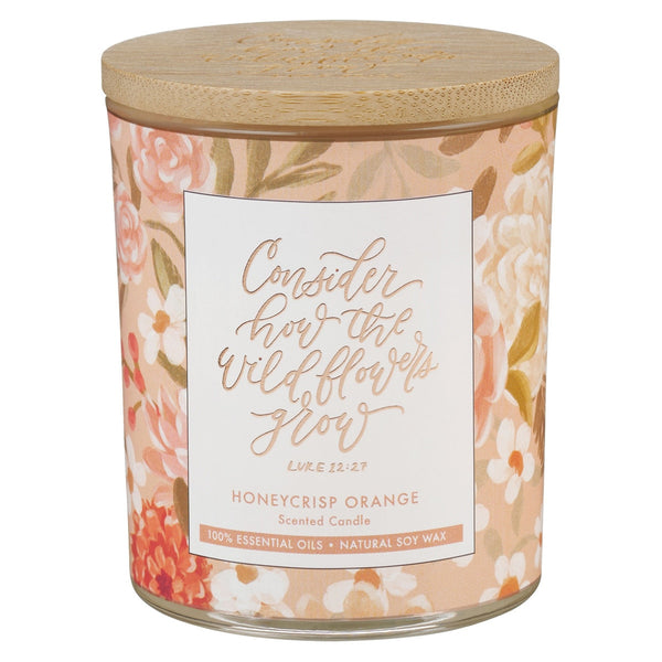 Wildflowers Honeycrisp Orange Scented Candle in Glass Jar - Luke 12:27 - KI Gifts Christian Supplies
