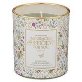 Sufficient Grace Sage and Lavender Scented Candle in a Glass Jar - 2 Corinthians 12:9 - KI Gifts Christian Supplies