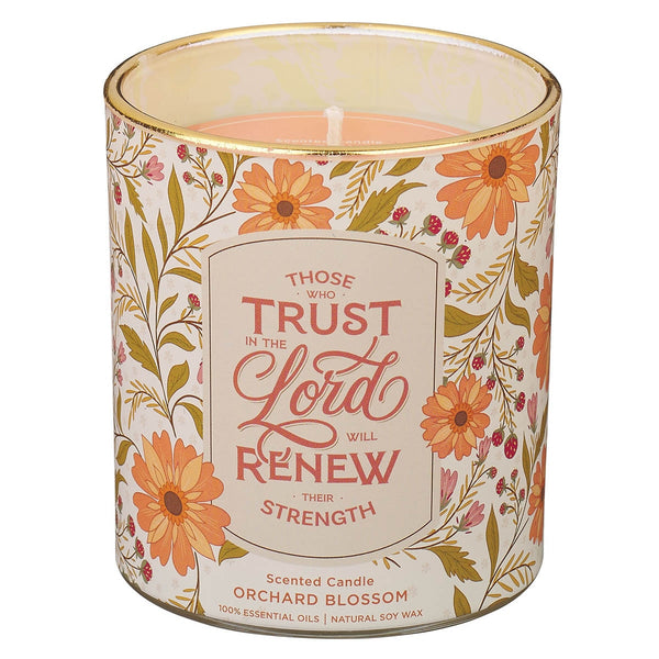 Trust Coral Floral Orchard Blossom Scented Candle in a Glass Jar - Isaiah 40:31 - KI Gifts Christian Supplies