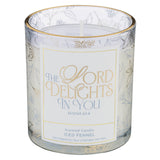 The Lord Delights in You Iced Fennel Scented Candle in a Glass Jar - Isaiah 62:4 - KI Gifts Christian Supplies