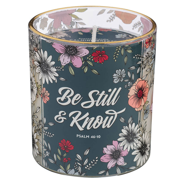 Be Still Teal Botanical Calming Breeze Scented Candle in a Glass Jar - Psalm 46:10 - KI Gifts Christian Supplies