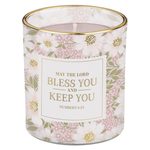 Bless and Keep You Cactus Blossom and Coconut Scented Candle in Glass Jar - Numbers 6:24 - KI Gifts Christian Supplies