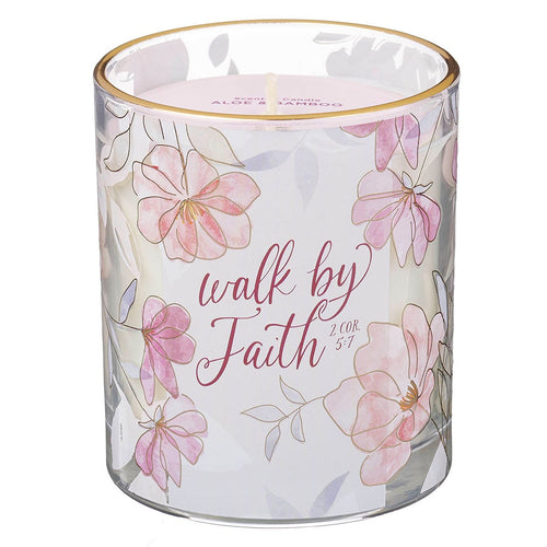 Walk by Faith Pink Aloe Bamboo Scented Candle in A Glass Jar - 2 Corinthians 5:7