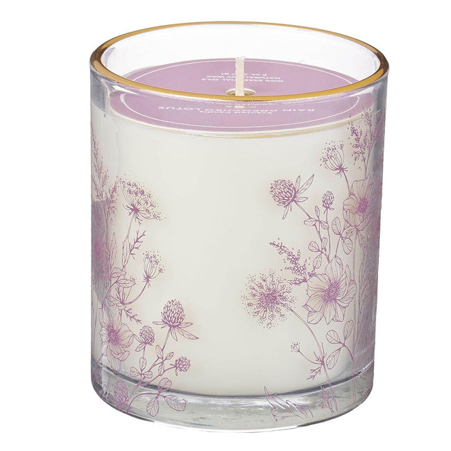 Always Be Joyful Dusty Mauve Rain-Drenched Lotus Scented Candle in a Glass Jar - 1 Thessalonians 5:16.