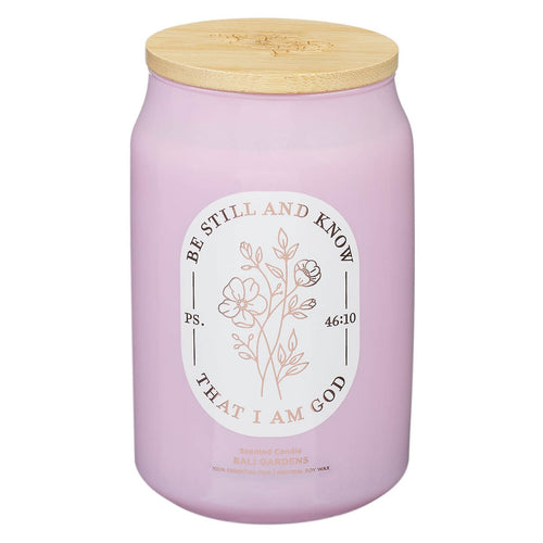 Be Still and Know Bali Gardens Scented Candle in a Glass Jar - Psalm 46:10 - KI Gifts Christian Supplies