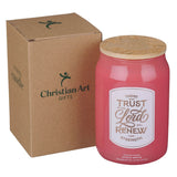Trust In The Lord Coral Cascade Citrus Grove Scented Glass Candle in a Glass Jar - Isaiah 40:31