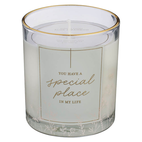 You Have a Special Place in My Life Aloe and Bamboo Scented Candle in a Glass Jar - KI Gifts Christian Supplies