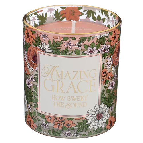 Amazing Grace Rainwater and Lily Scented Candle in a Glass Jar - KI Gifts Christian Supplies