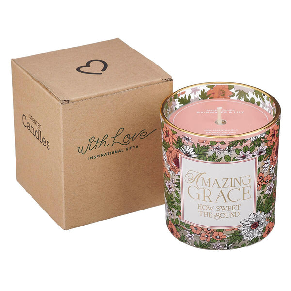 Amazing Grace Rainwater and Lily Scented Candle in a Glass Jar