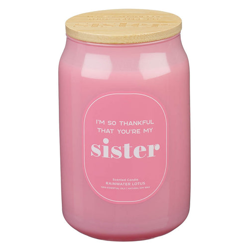 I'm So Thankful You're My Sister Rainwater Lotus Scented Candle in a Glass Jar - KI Gifts Christian Supplies