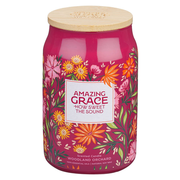 Amazing Grace Woodland Orchard Scented Candle in a Glass Jar - KI Gifts Christian Supplies