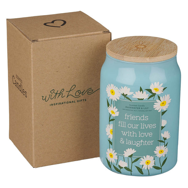Love and Laughter Rainwater and Lily Scented Candle in Glass Jar