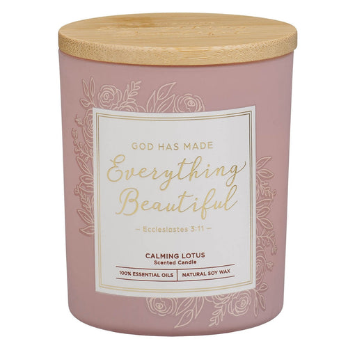Everything Beautiful Calming Lotus Scented Candle in a Glass Jar - Ecclesiastes 3:11