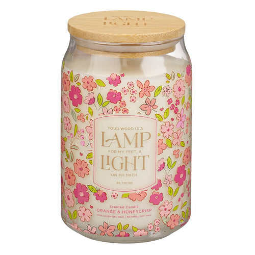 Lamp for My Feet Orange and Honeycrisp Scented Candle in a Glass Jar - Psalm 119:105