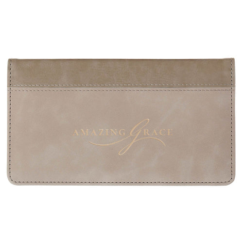 Amazing Grace Taupe Faux Leather Checkbook Wallet - Isaiah 53:3