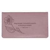 Joyful Mauve Floral Faux Leather Checkbook Wallet - 1 Thessalonians 5:16