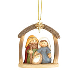 HOLY FAMILY IN CRECHE ORNAMENT 2.5