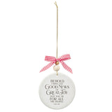 Good News White Ceramic Disc Ornament - Luke 2:10 - KI Gifts Christian Supplies