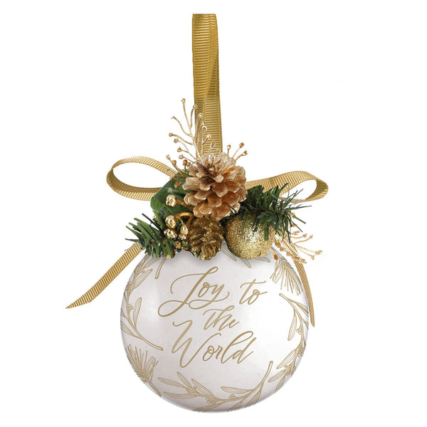 Joy to the World White Ceramic Christmas Ornament - KI Gifts Christian Supplies