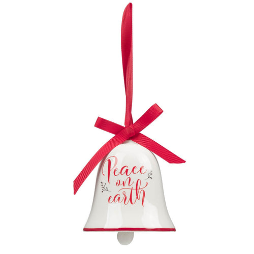 Peace on Earth White Ceramic Bell Ornament - KI Gifts Christian Supplies