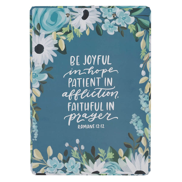 Be Joyful Blue Floral Clipboard and Notepad – Romans 12:12