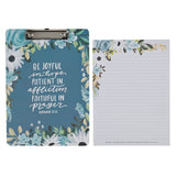 Be Joyful Blue Floral Clipboard and Notepad – Romans 12:12