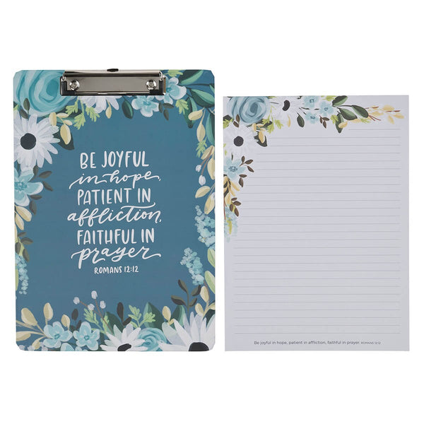 Be Joyful Blue Floral Clipboard and Notepad – Romans 12:12
