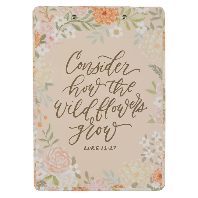Consider the Wildflowers Peach Floral Clipboard and Notepad – Luke 12:27