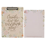 Consider the Wildflowers Peach Floral Clipboard and Notepad – Luke 12:27