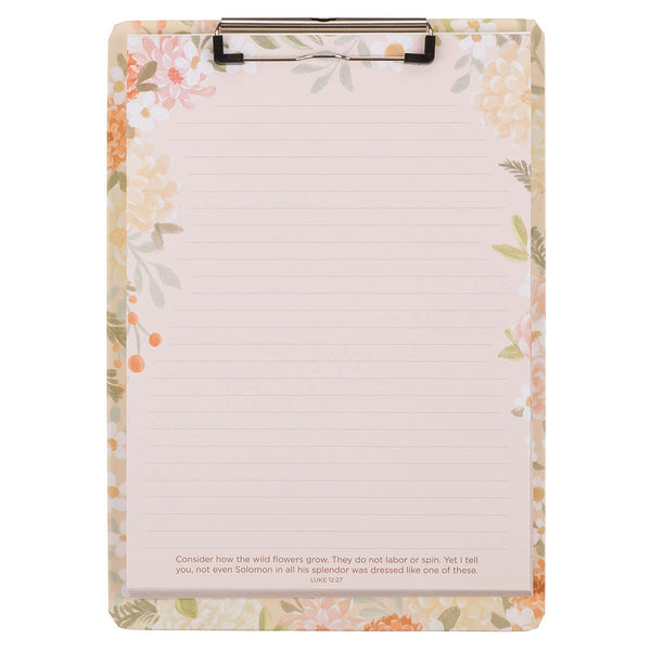 Consider the Wildflowers Peach Floral Clipboard and Notepad – Luke 12:27