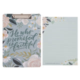 He Who Promised Is Faithful Teal Meadow Clipboard and Notepad - Hebrews 10:23 - KI Gifts Christian Supplies