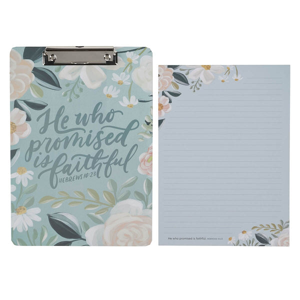 He Who Promised Is Faithful Teal Meadow Clipboard and Notepad - Hebrews 10:23