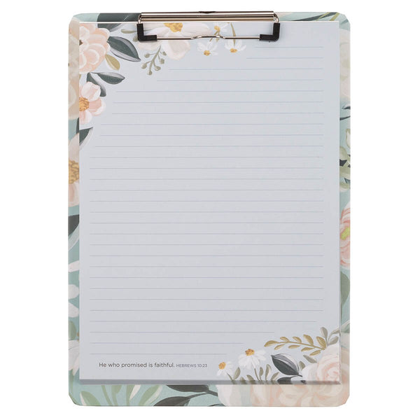 He Who Promised Is Faithful Teal Meadow Clipboard and Notepad - Hebrews 10:23