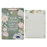 The Lord Stood With Me Green Garden Clipboard and Notepad – 2 Timothy 4:17 - KI Gifts Christian Supplies