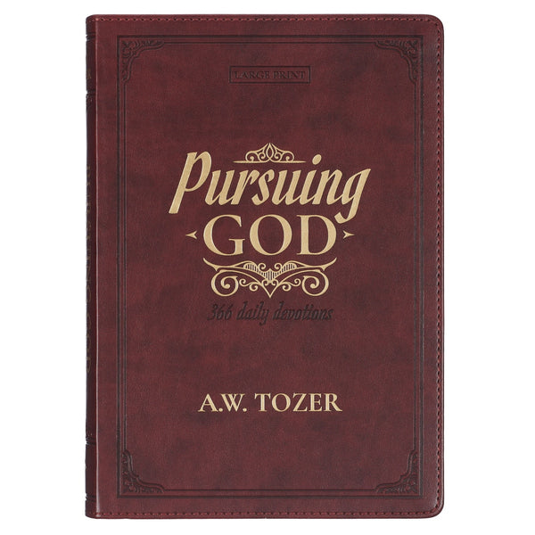 Pursuing God Saddle Tan Faux Leather Devotional Large Print Edition - KI Gifts Christian Supplies