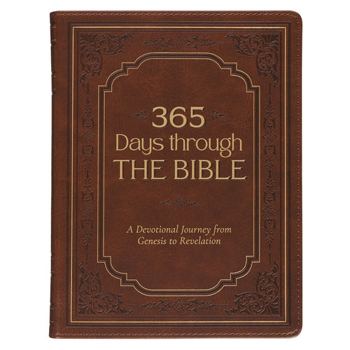 365 Days through the Bible Chestnut Brown Faux Leather Daily Devotional - KI Gifts Christian Supplies