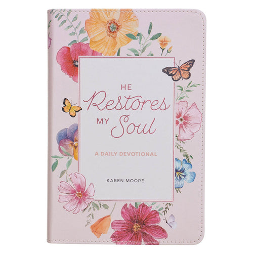 He Restores My Soul Pink Faux Leather Daily Devotional for Women - KI Gifts Christian Supplies